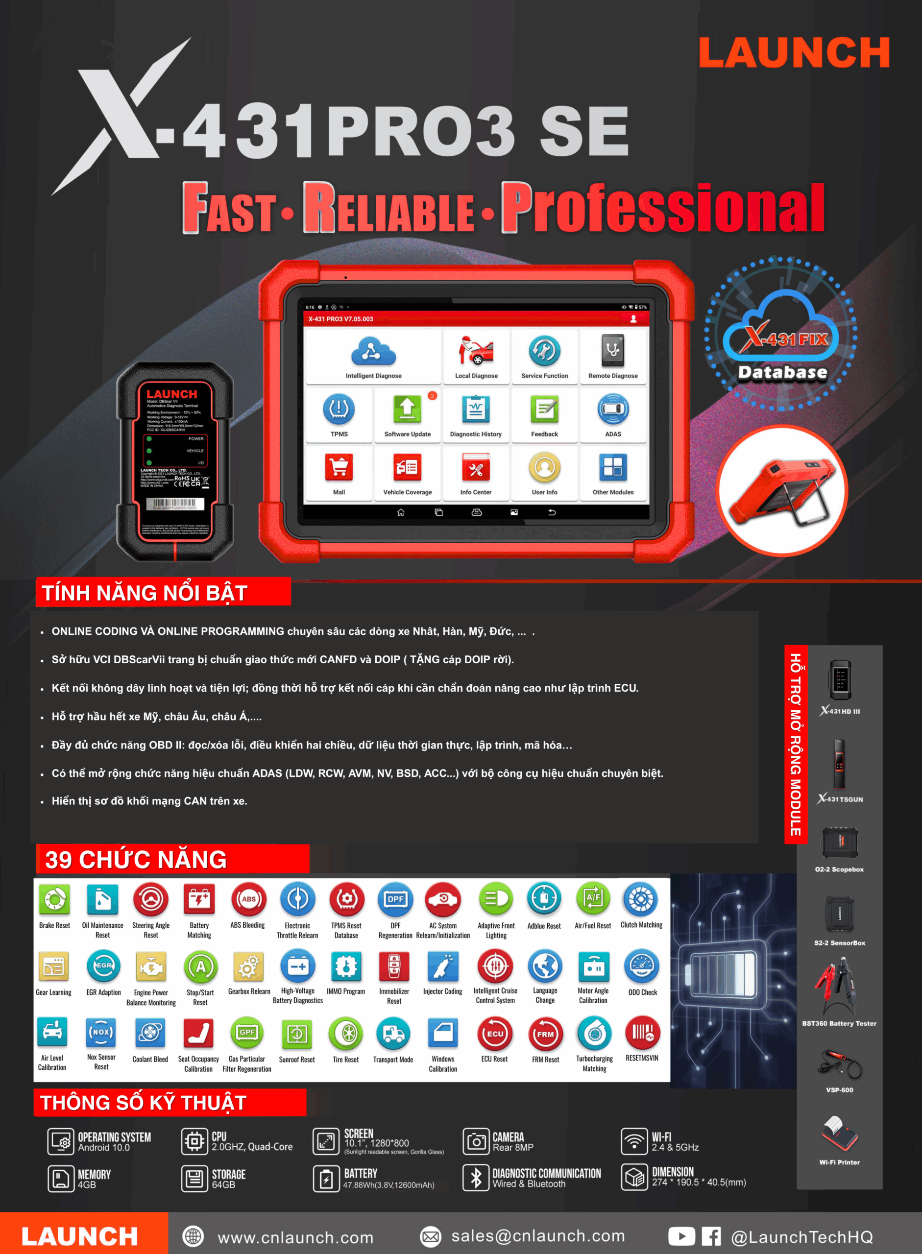 Máy chẩn đoán Launch X431 Pro3 OCP