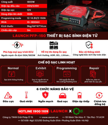 Thiết bị sạc bình cung cấp điện ô tô LAUNCH PFP-150